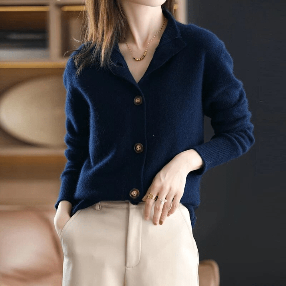 Casual chic women's open front cardigan, a versatile layering sweater. Perfect for elegant fall & winter fashion.