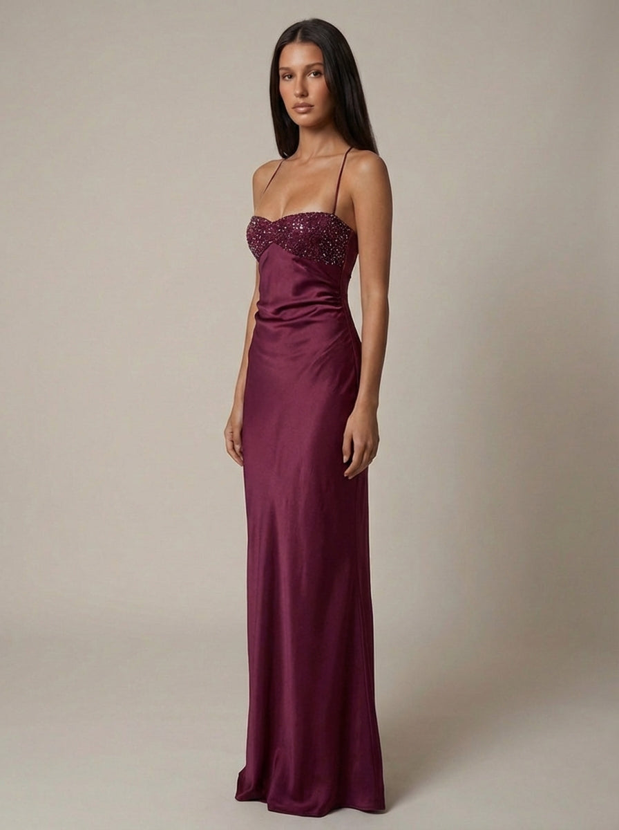 Elegant women's pink maxi dress, a halter formal wear ideal for special occasions with lace-up back.