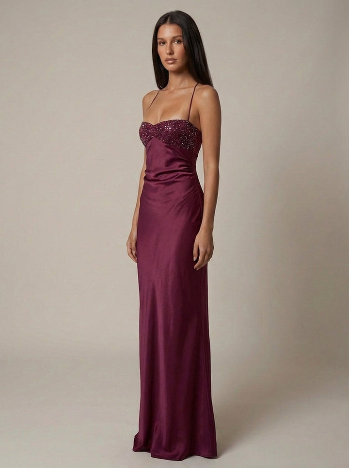Elegant women's pink maxi dress, a halter formal wear ideal for special occasions with lace-up back.