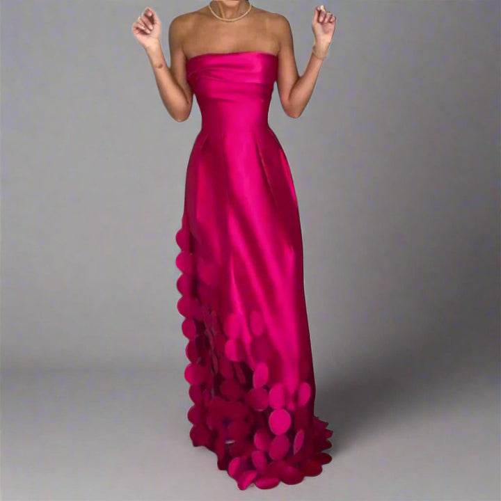 Elegant pink long maxi dress for women, perfect for formal occasions, parties, or wedding guests.