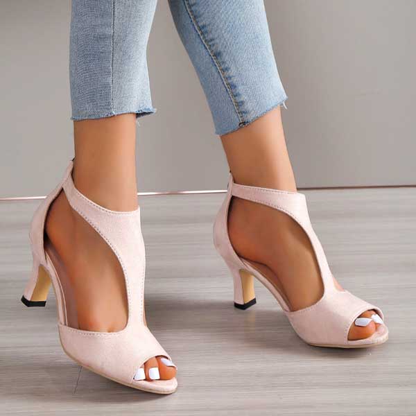 Stylish black open-toe women's heels with orthopedic design, perfect for parties & all-day comfort.
