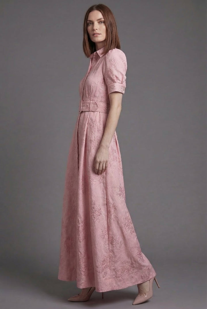 Women's A-line formal maxi dress with chic belted waist