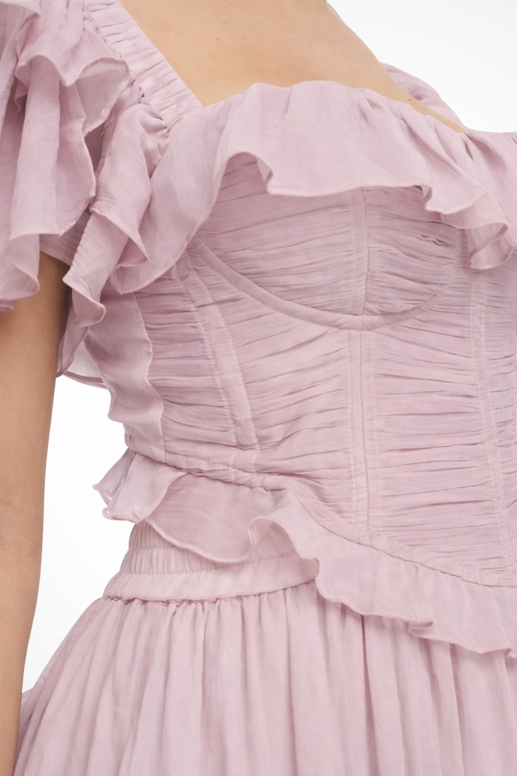 Women's elegant pink ruffled tiered maxi dress, perfect occasion wear for race days, parties, and formal events.