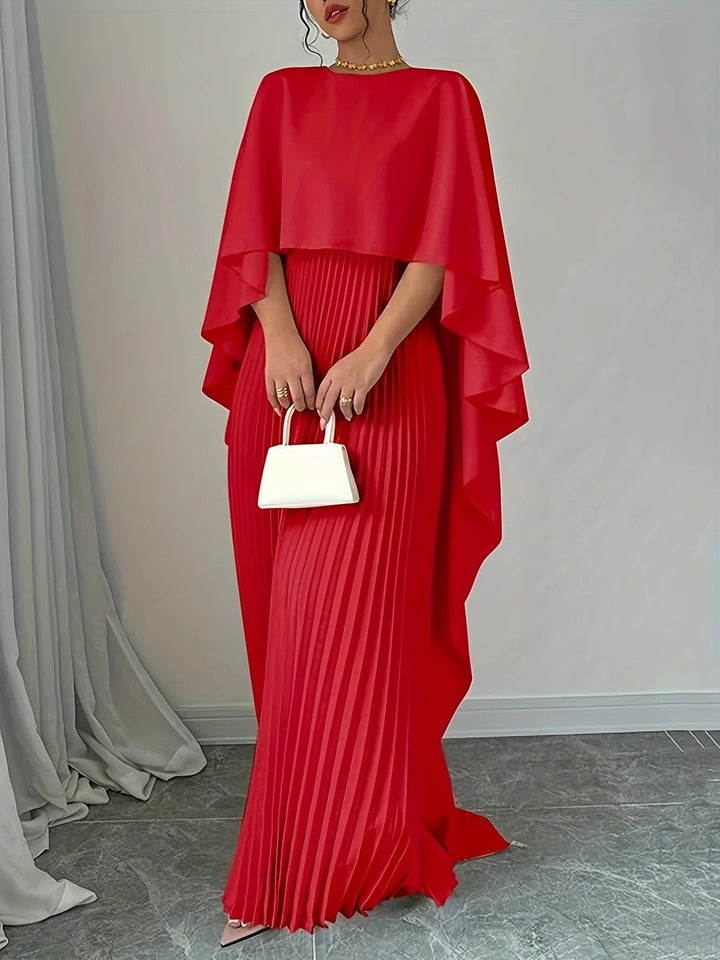 Classic women's pleated cape maxi dress, an elegant choice for any formal evening wear event.