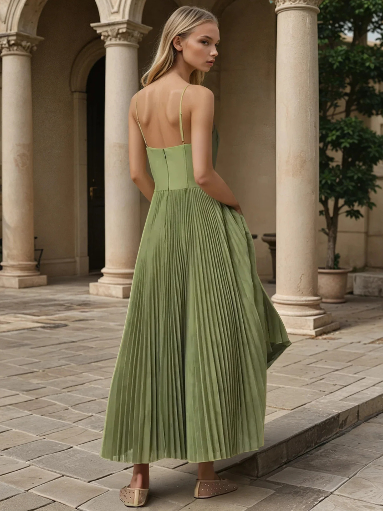 Flowing sophisticated women's maxi dress, ideal for wedding guests & special occasions.