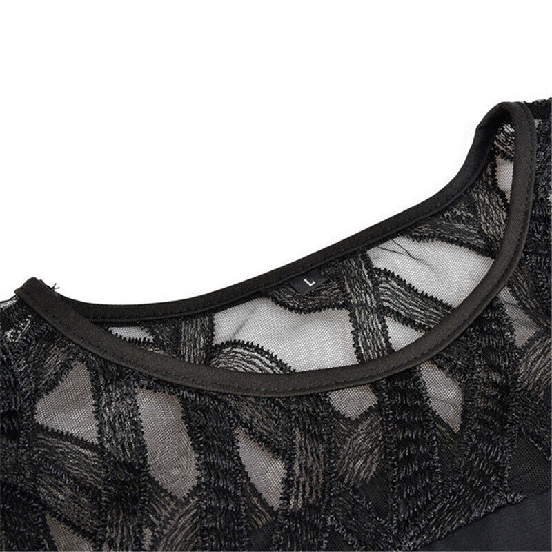 Elegant plus size midi dress for women, delicate lace sleeves, perfect for evening wear.