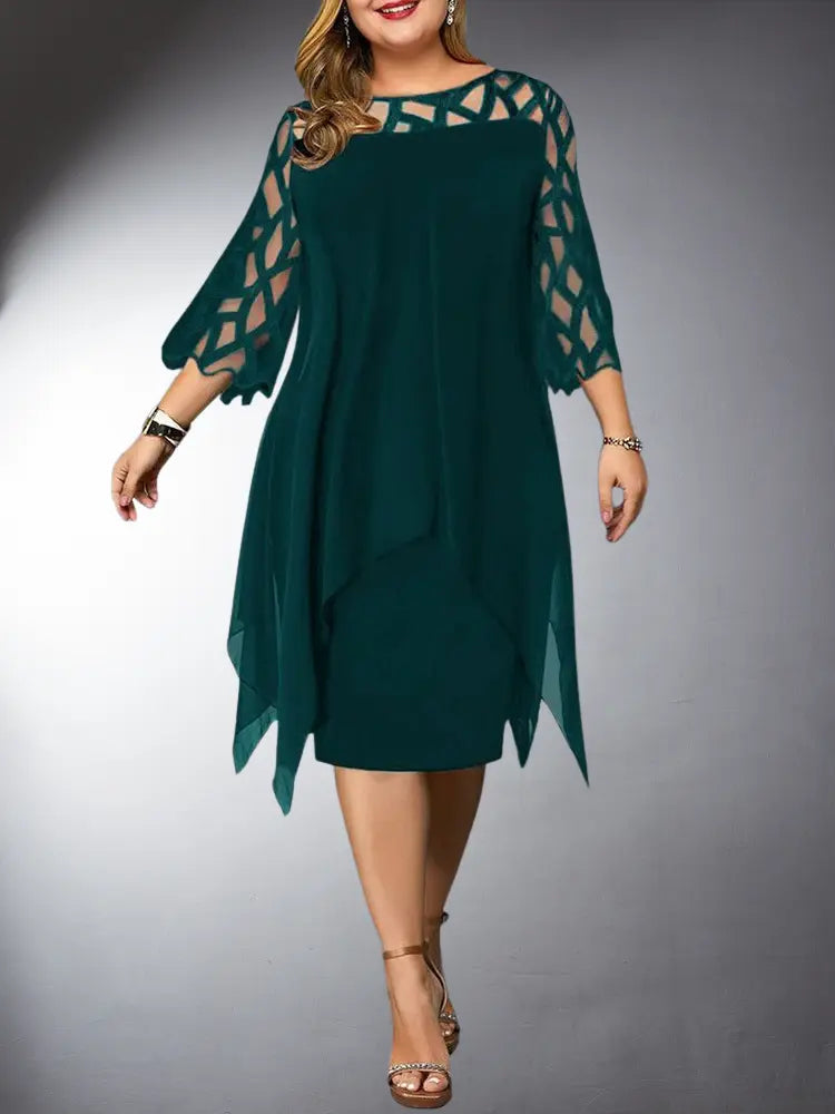 Stylish women's plus size midi dress, a comfortable and elegant choice for summer, fall, party or casual daily wear. Short sleeve.