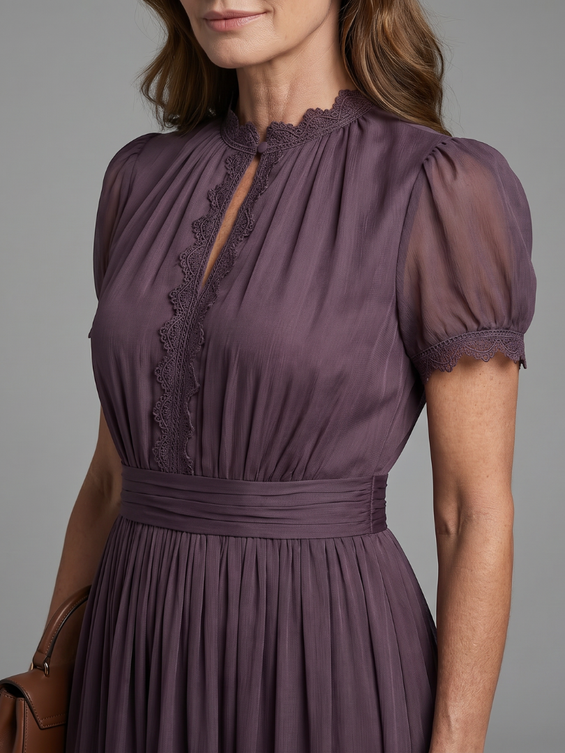 Sophisticated women's elegant purple maxi dress with a stylish keyhole neckline and flattering gathered waist.