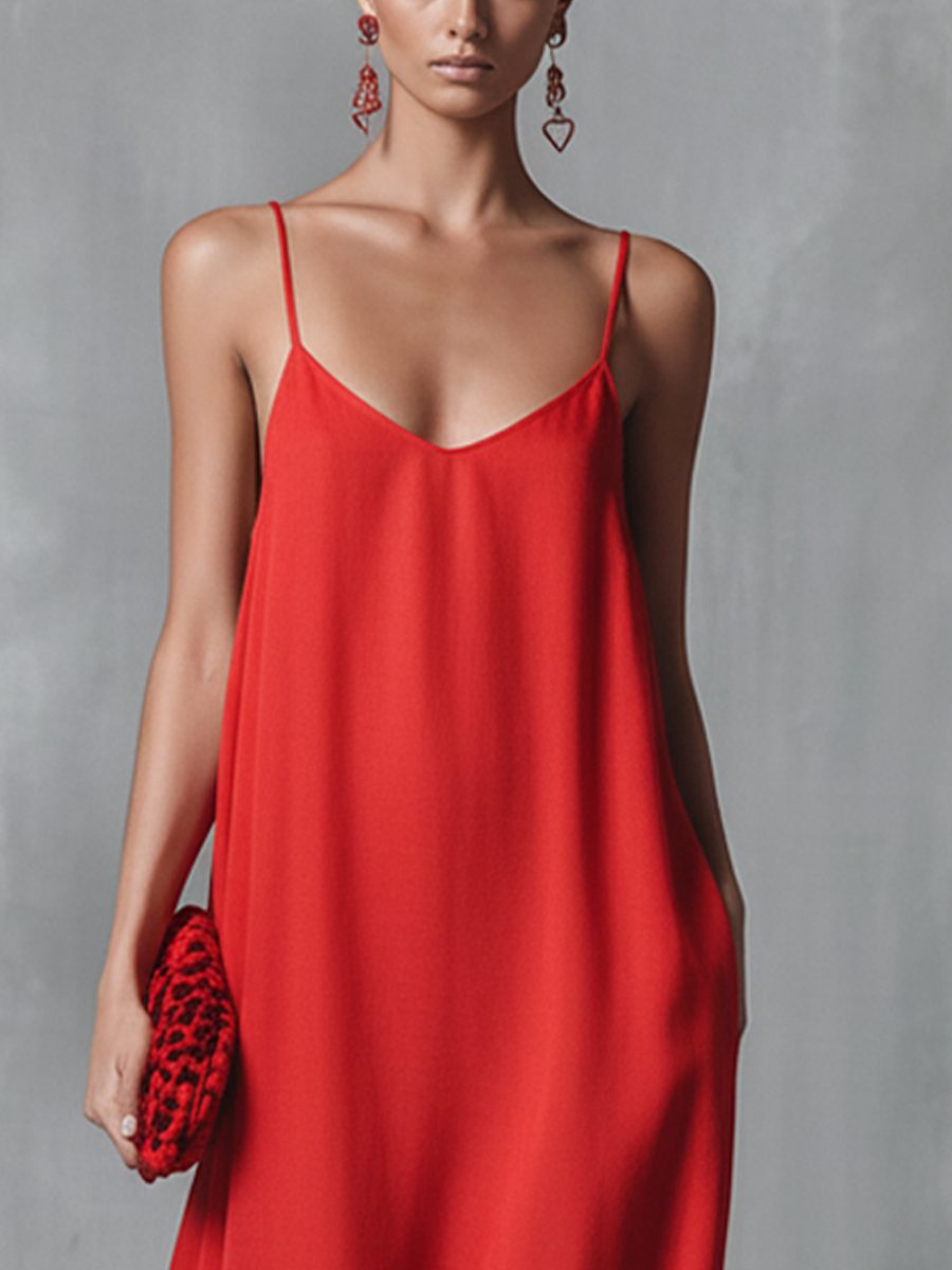Stylish women's V-neck spaghetti strap maxi dress. Versatile, elegant, and flowing for evening, resort, or casual wear.