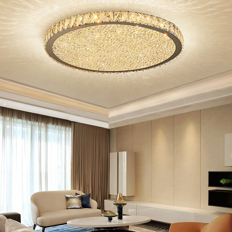 Decorative crystal LED round flush mount ceiling light. Modern home decor lighting for any elegant space.