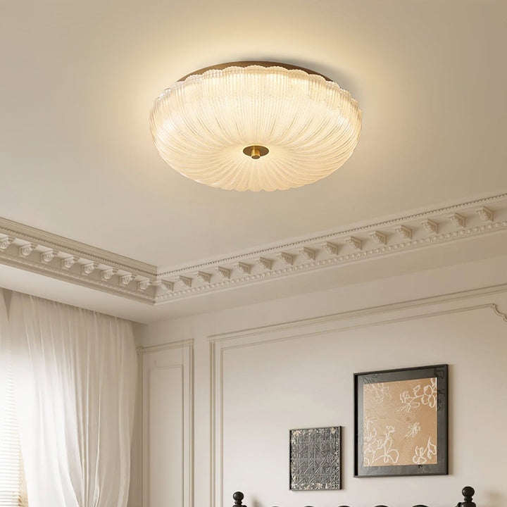 Textured rippled glass round flush mount ceiling light, modern LED indoor fixture.
