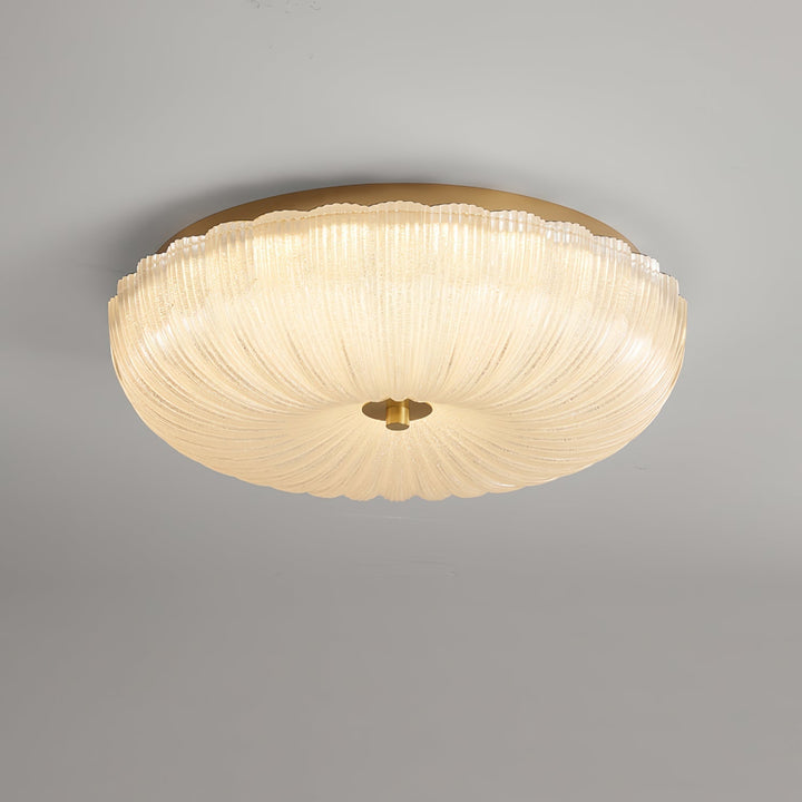 Versatile round flush mount ceiling light, rippled glass, perfect for various modern rooms.
