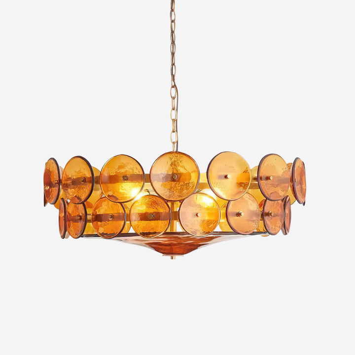 Elegant round glass & metal chandelier for modern living spaces.
