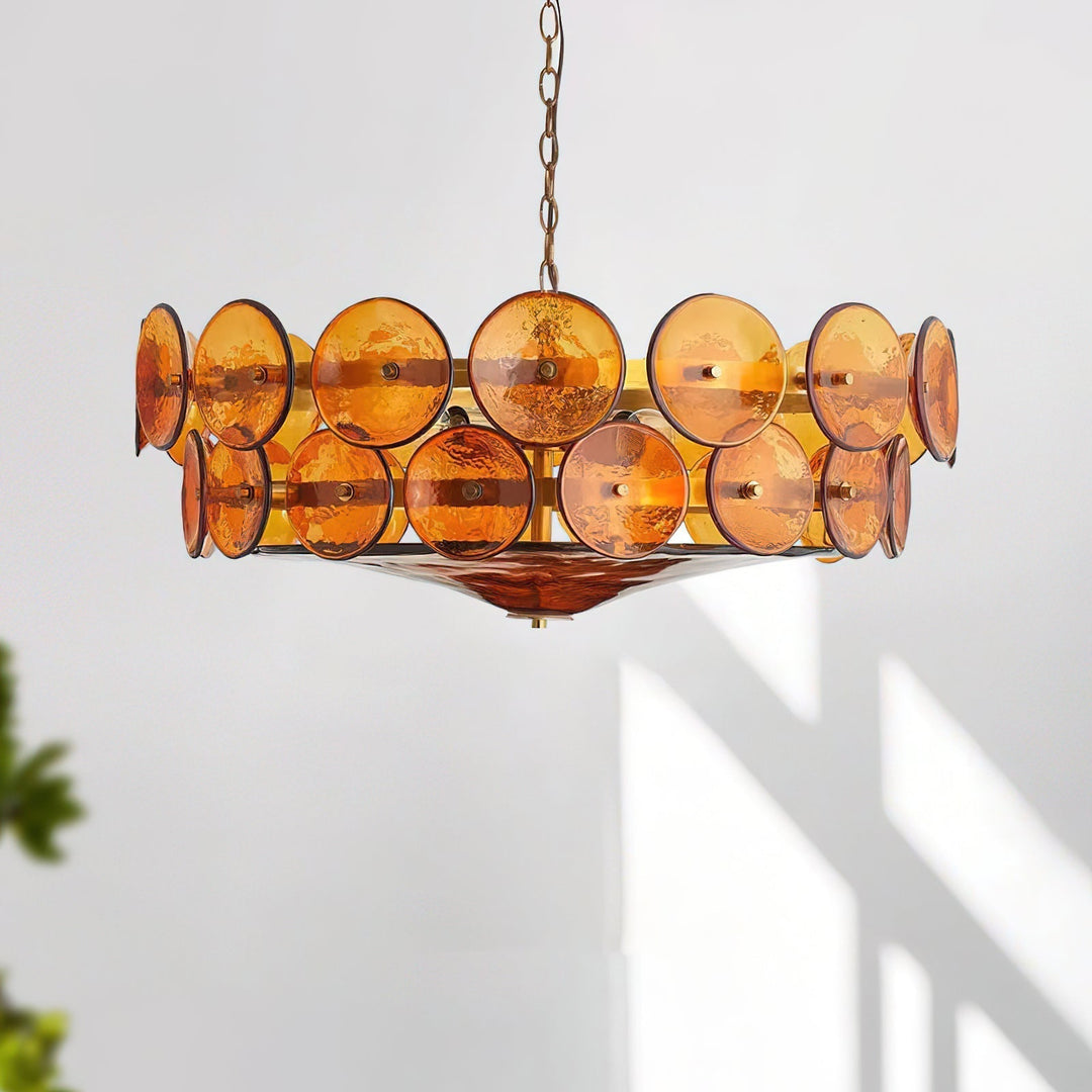 Modern round chandelier as a centerpiece in an elegantly designed room.