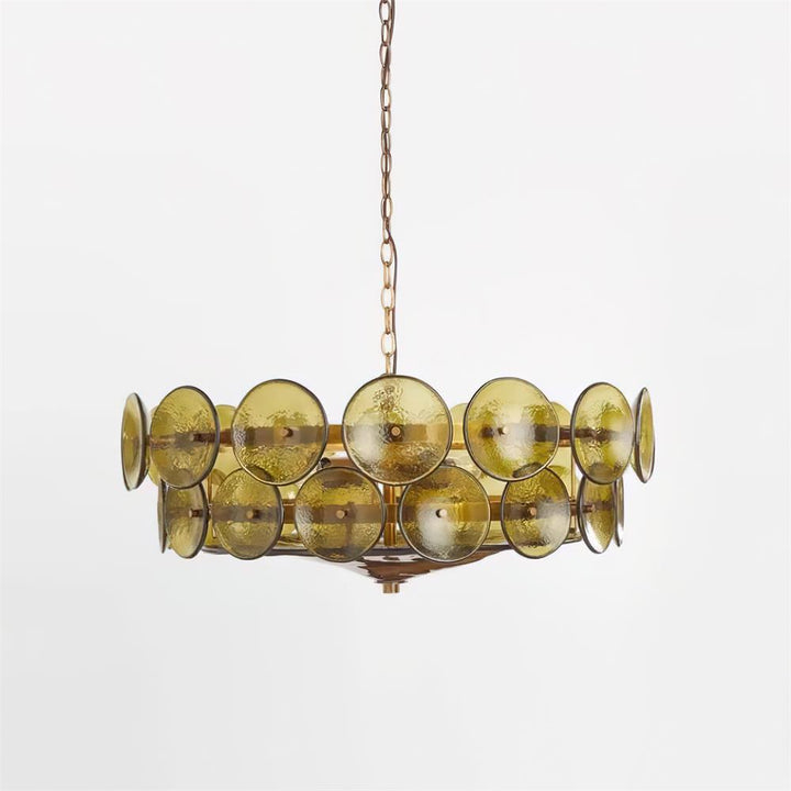 Beautiful synergy of round glass and metal in a modern ceiling chandelier.