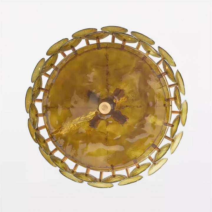 Sleek round glass chandelier with multiple lights, enhancing any ceiling.