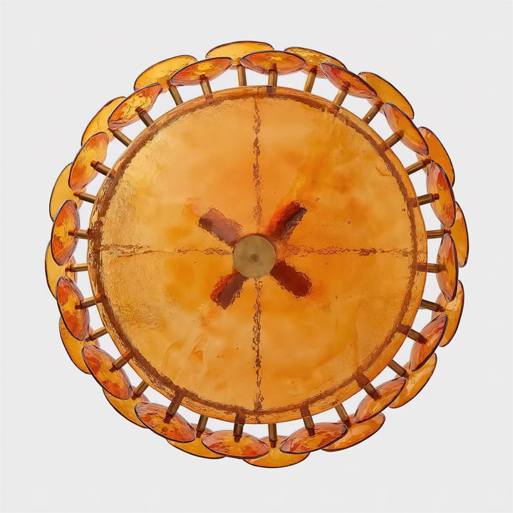 Brilliant round chandelier with shimmering glass, providing ample elegant lighting.