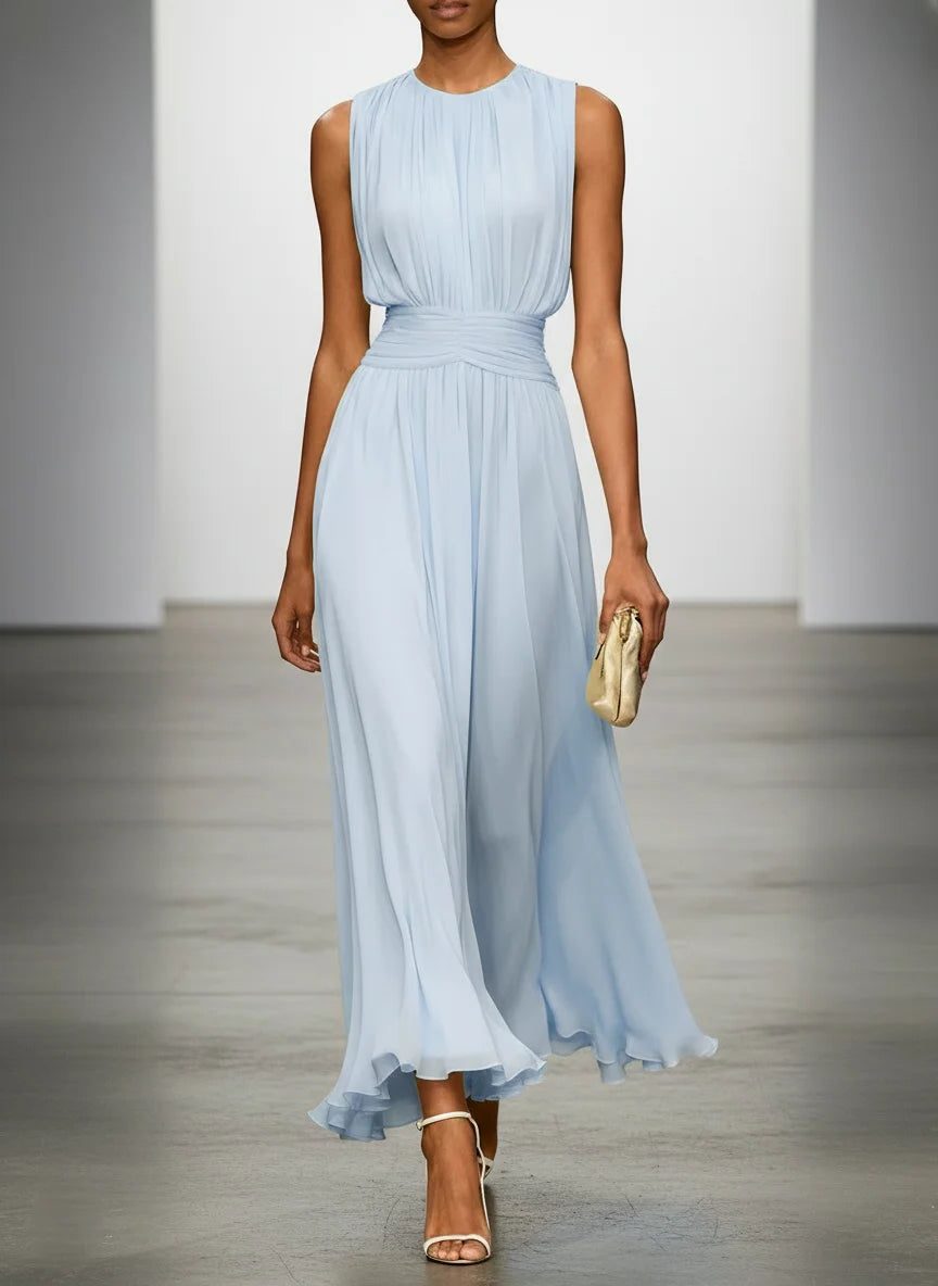 Elegant ruched A-line maxi dress for women's special occasions.