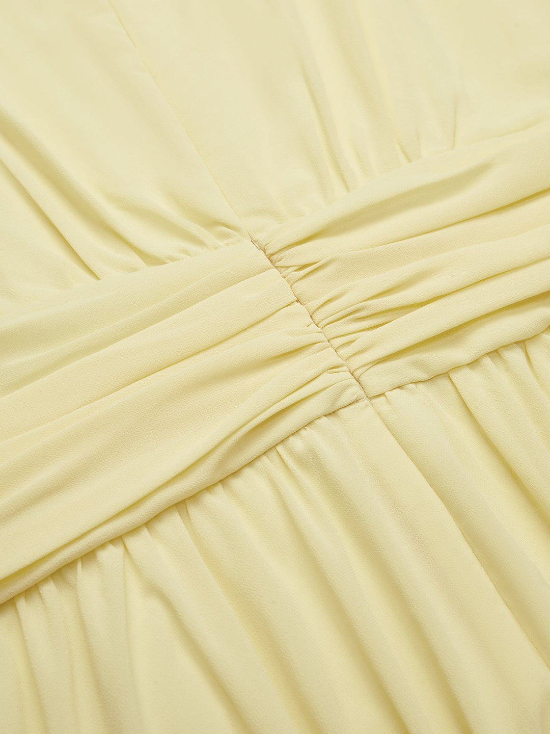 Women's special occasion A-line maxi dress with ruched waist detail.