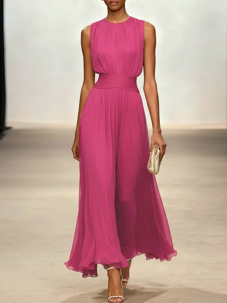 Ruched waist A-line maxi dress, elegant for special occasions.