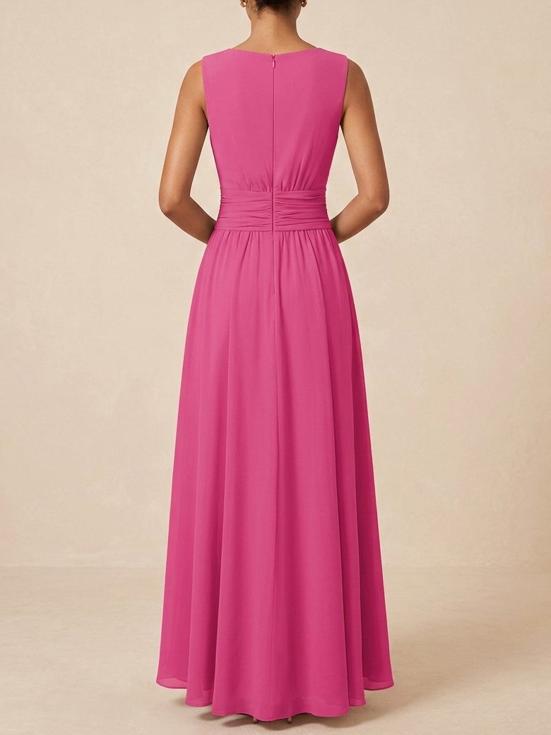 Women's summer elegant maxi dress, sleeveless A-line, ruched.