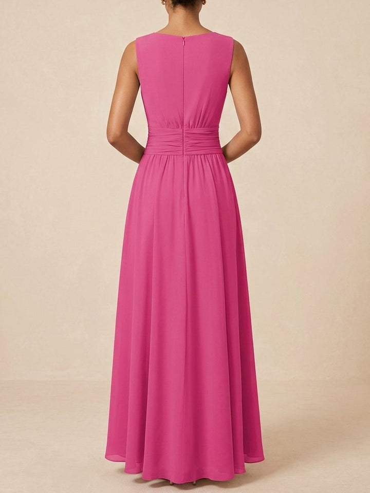 Women's summer elegant maxi dress, sleeveless A-line, ruched.