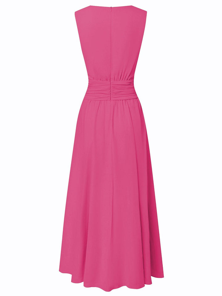 Women's sophisticated A-line maxi dress, ruched for elegance.