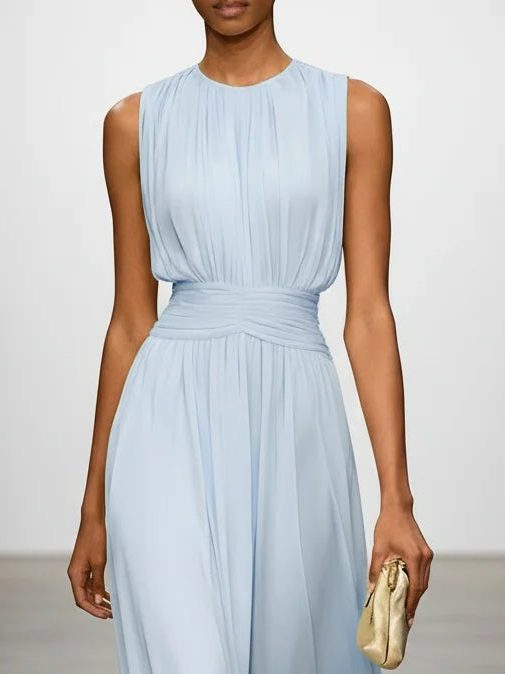 A-line wedding guest dress, elegant and ruched for formal events.
