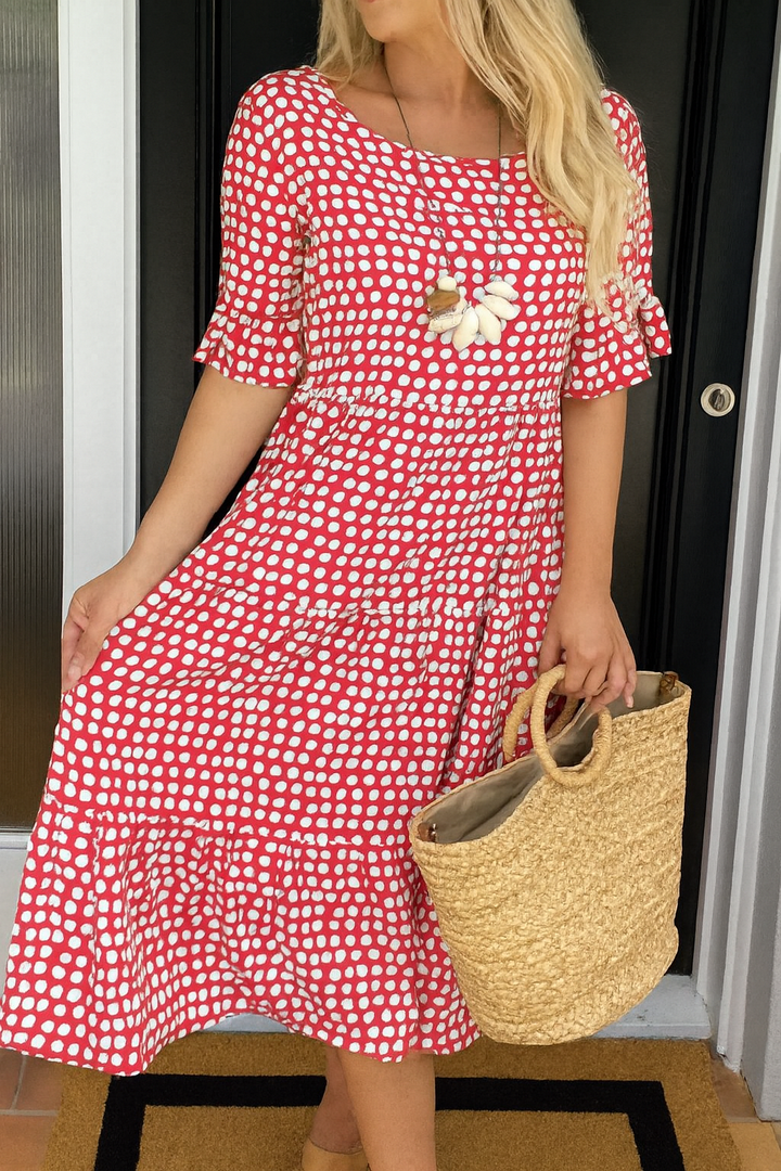 Women's elegant sable short-sleeve midi dress, perfect for versatile, comfortable, and stylish summer wear.