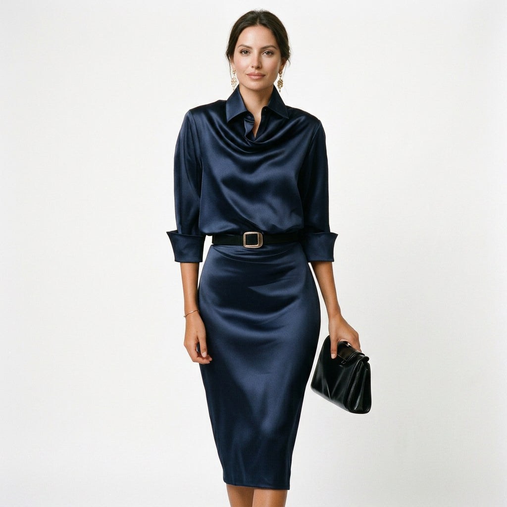 Fashionable satin evening wear, perfect for guests attending a wedding.