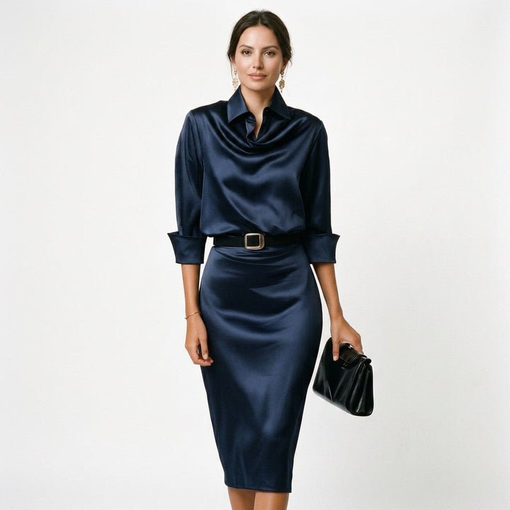 Fashionable satin evening wear, perfect for guests attending a wedding.