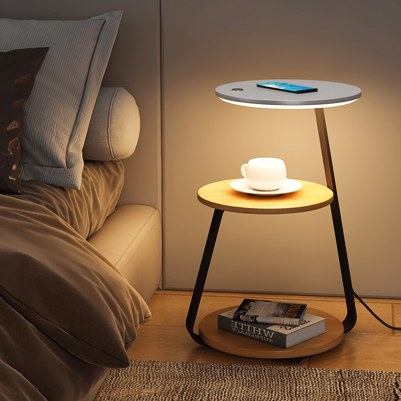 Contemporary end table, stone top & lower tier storage, enhancing modern home decor.