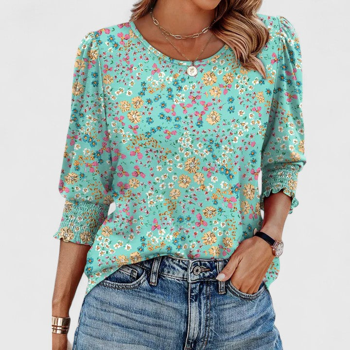 Relaxed fit smocked top for women. Comfortable long sleeve, elegant & stylish for everyday wear.
