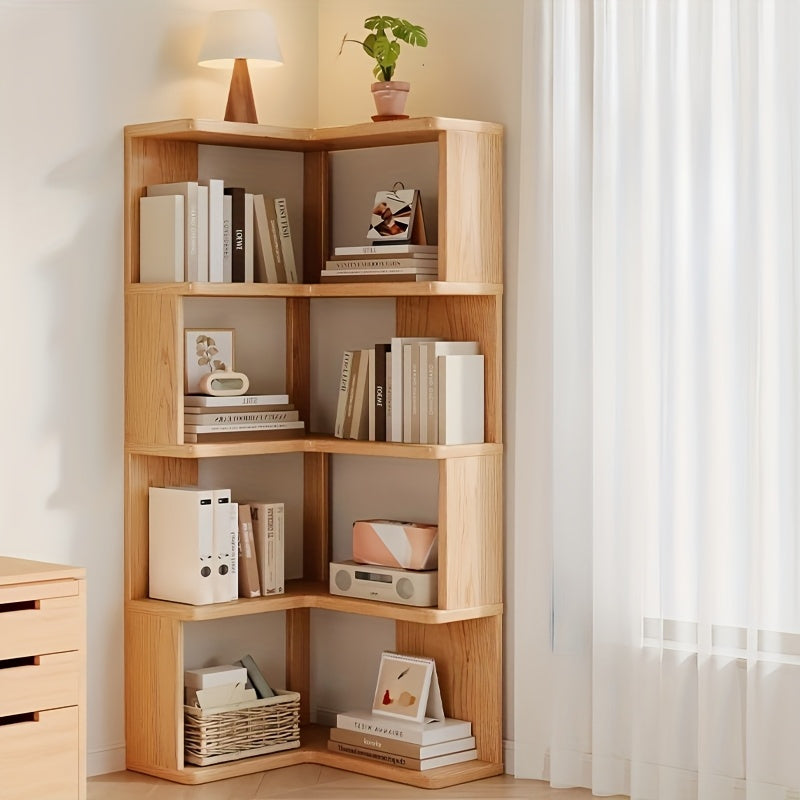 Beautiful natural solid wood corner cabinet, an elegant space-saving storage solution for modern living rooms and home decor.