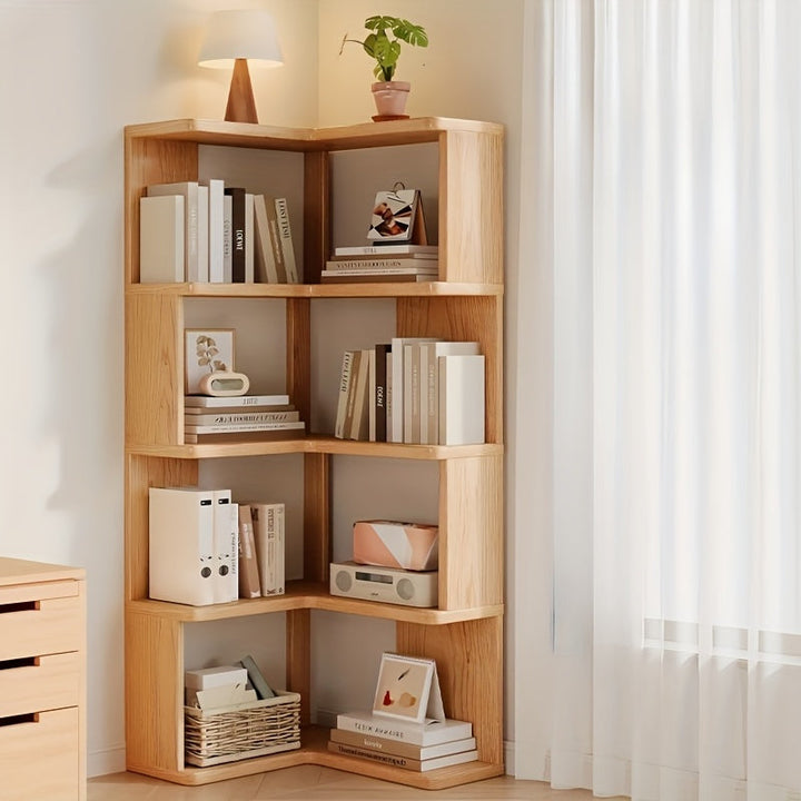 Beautiful natural solid wood corner cabinet, an elegant space-saving storage solution for modern living rooms and home decor.