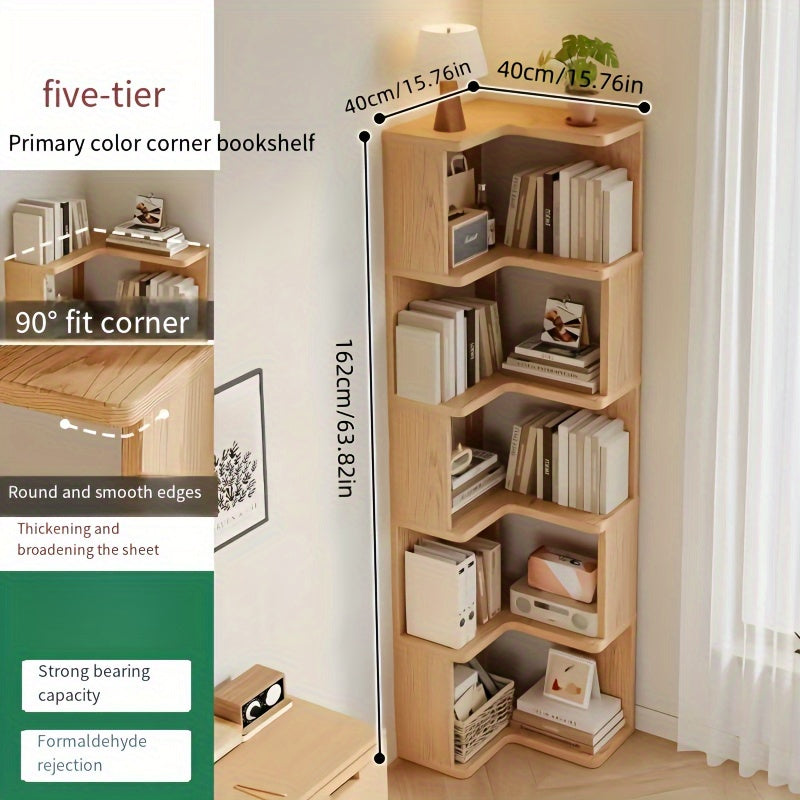 Solid wood corner display cabinet with shelves, offering elegant space-saving storage for living room decor & organization.