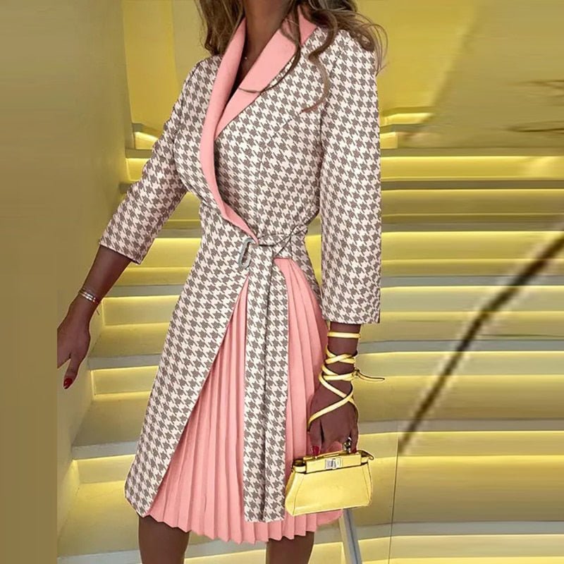 Elegant Sophie women's blazer dress with houndstooth pattern, perfect for office workwear.