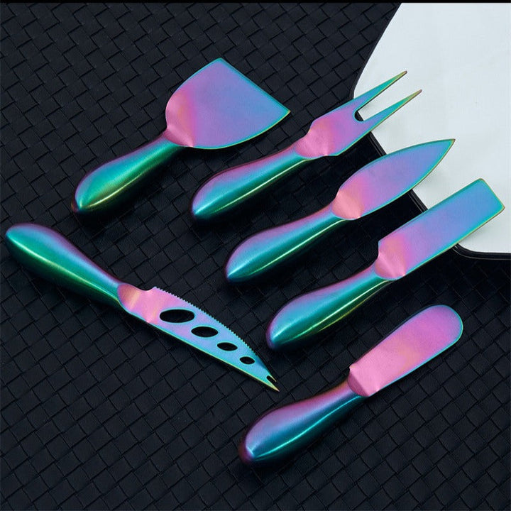 Set of 6 high-quality stainless steel cheese knives for serving cheese boards.