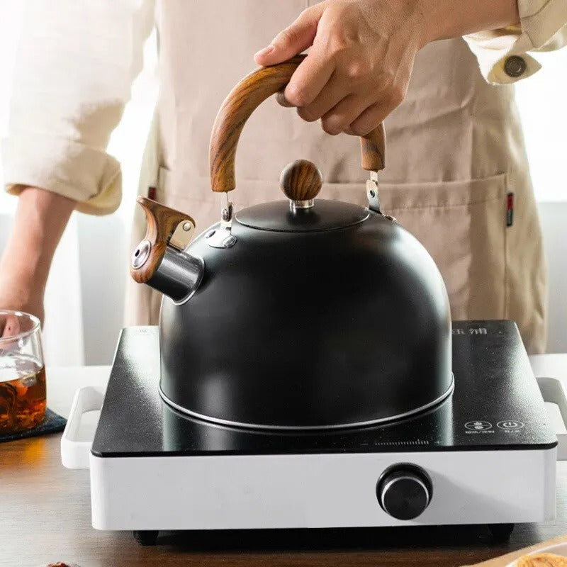 Durable stainless steel whistling stovetop kettle. Ideal for fast boiling water for all your hot beverages.