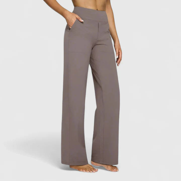 Elegant straight leg women's trousers with elastic waist, perfect for work or versatile casual fashion.