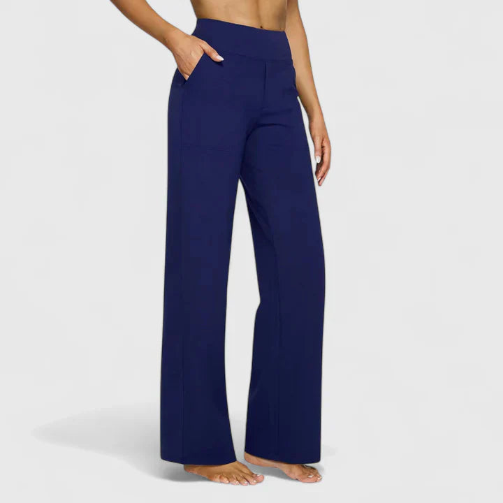 Assortment of elegant straight leg women's trousers in various colors, versatile and stylish.