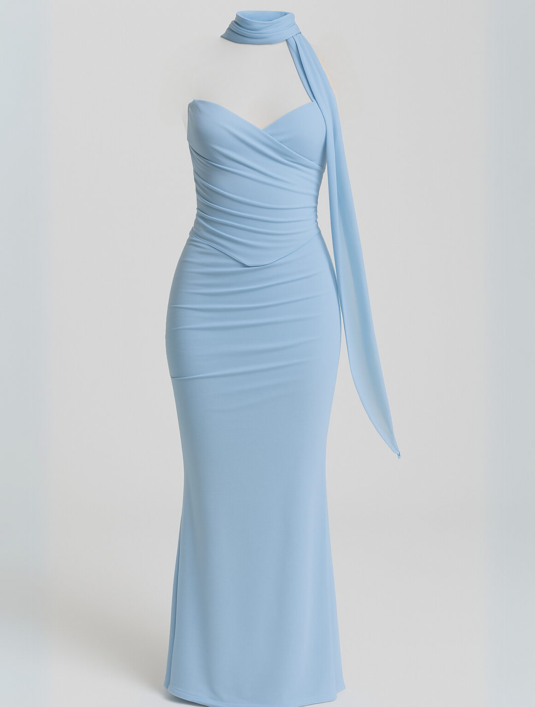 Women's fashion: graceful strapless choker maxi dress, perfect for summer evenings.