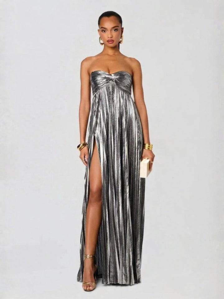 Beautiful strapless maxi dress for women, elegant style for weddings & formal occasions.