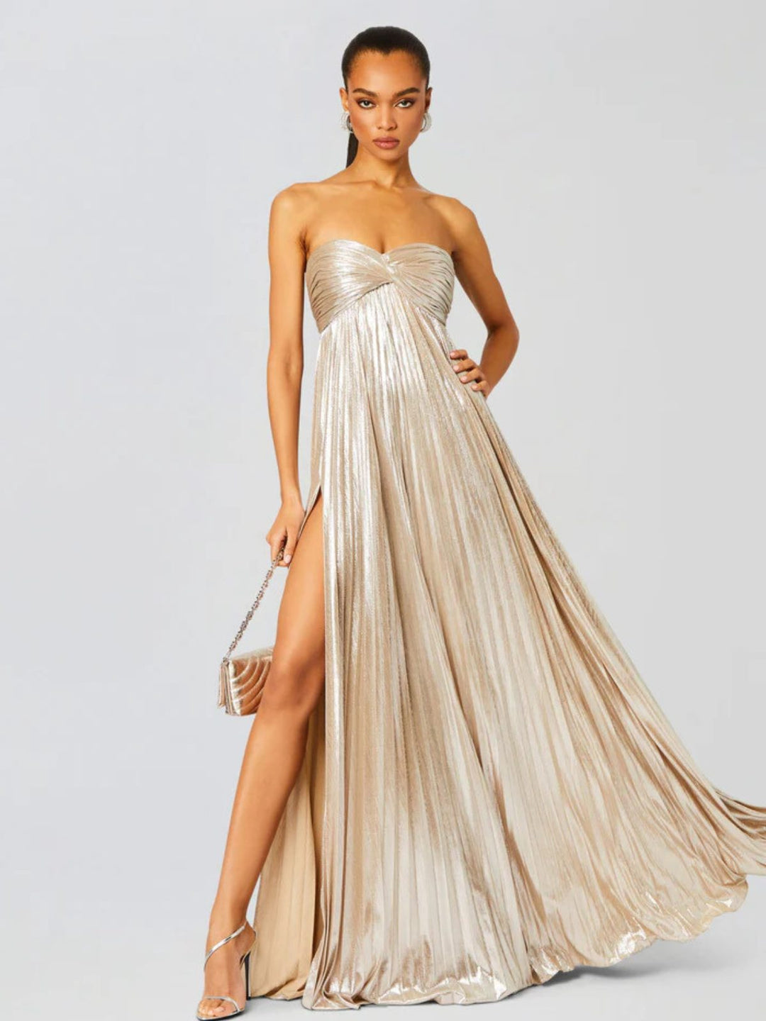 Women's sophisticated strapless maxi gown, ideal for formal parties & special occasions.