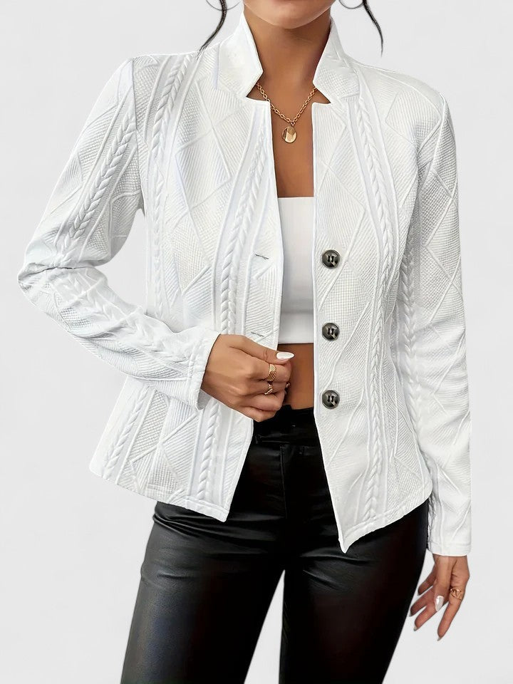 Elegant structured women's tailored jacket, perfect for polished professional and casual styles.