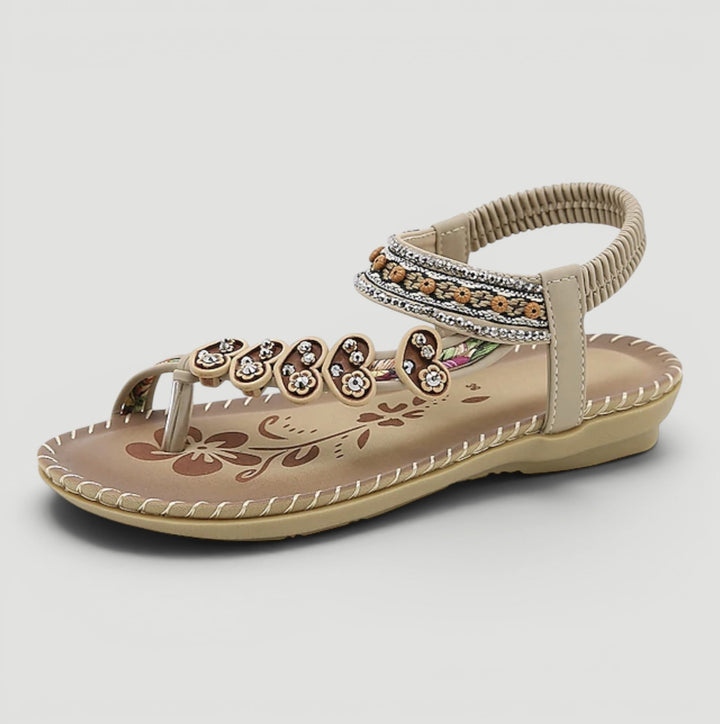 Side view of women's flat beach sandals, showcasing ergonomic orthopedic arch support for summer comfort.