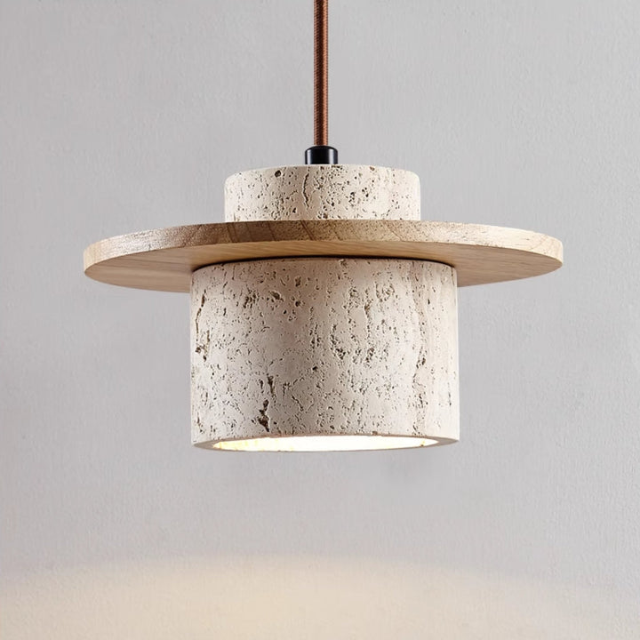 Beautiful natural stone travertine pendant lamp, a modern and elegant wood ceiling light for any home interior.
