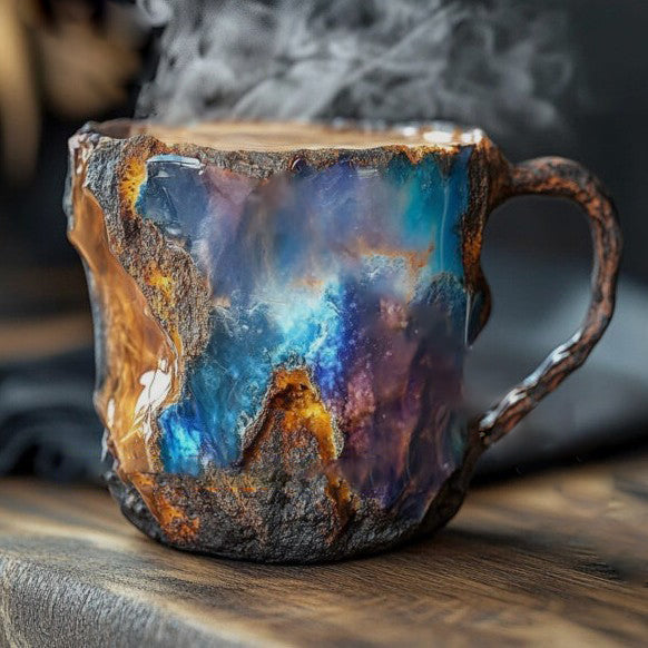 Close-up of the elegant crystal design on an insulated unisex mug, enhancing home decor. Microwave safe.