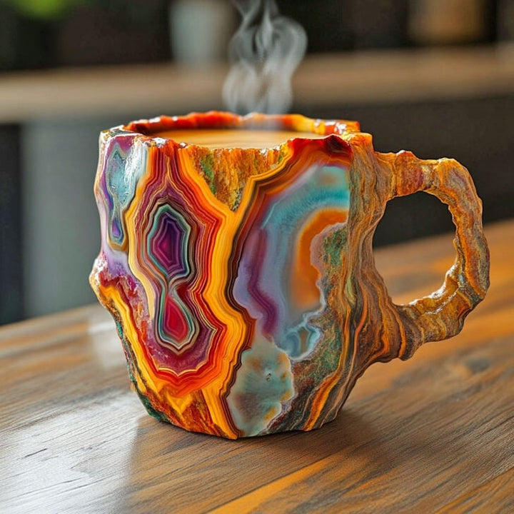 Insulated unisex mug with a stylish crystal design, showcasing its double-wall construction for ideal drink temperature.
