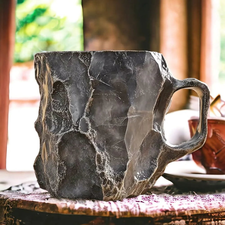 Unisex insulated mug with elegant crystal design, holding a hot beverage. Microwave-safe kitchenware for daily use.